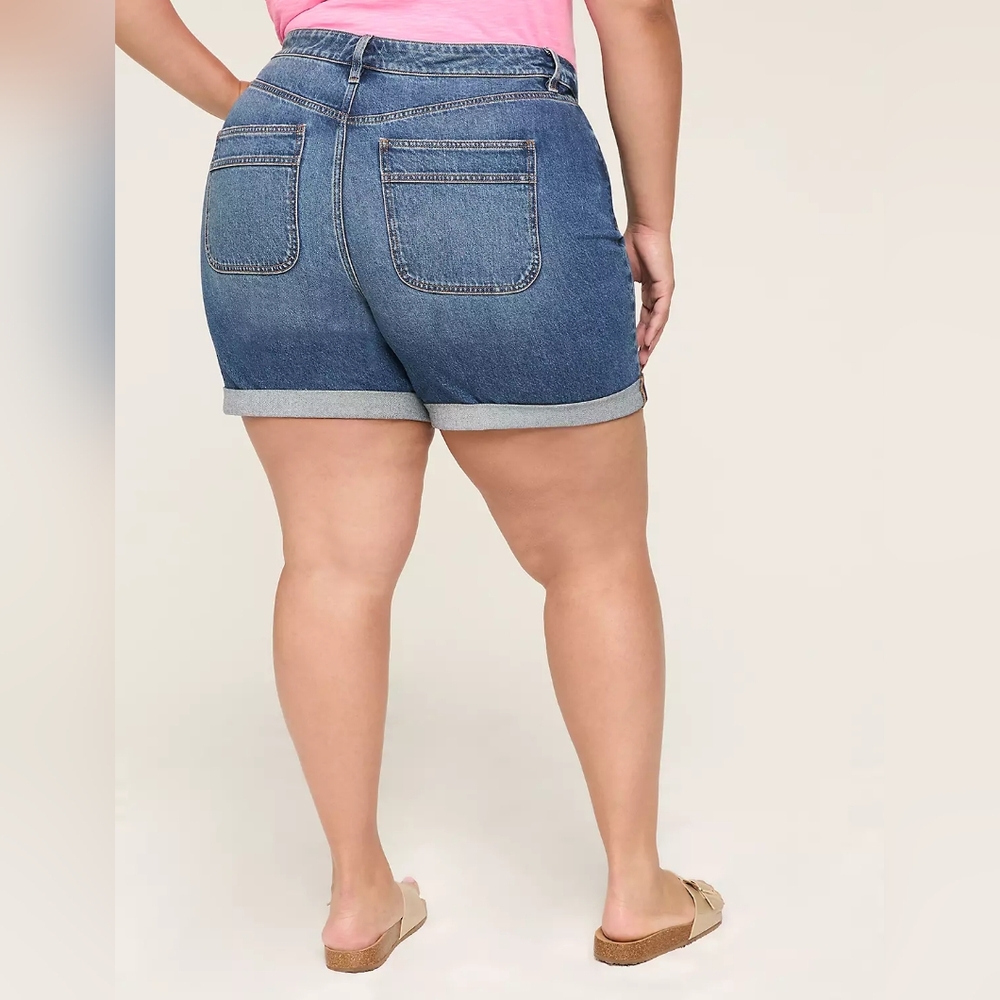NWT Lane Bryant Size 16 Mid Rise Boyfriend Jean Shorts Medium Wash Cuffed Denim - Picture 13 of 13